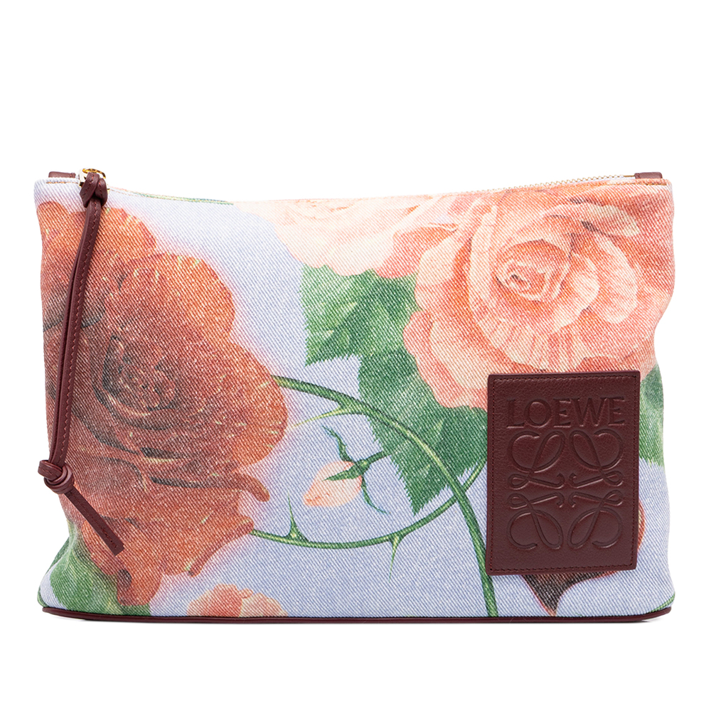 Pre-Loved LOEWE Paulas Ibiza Canvas Rose Print Clutch